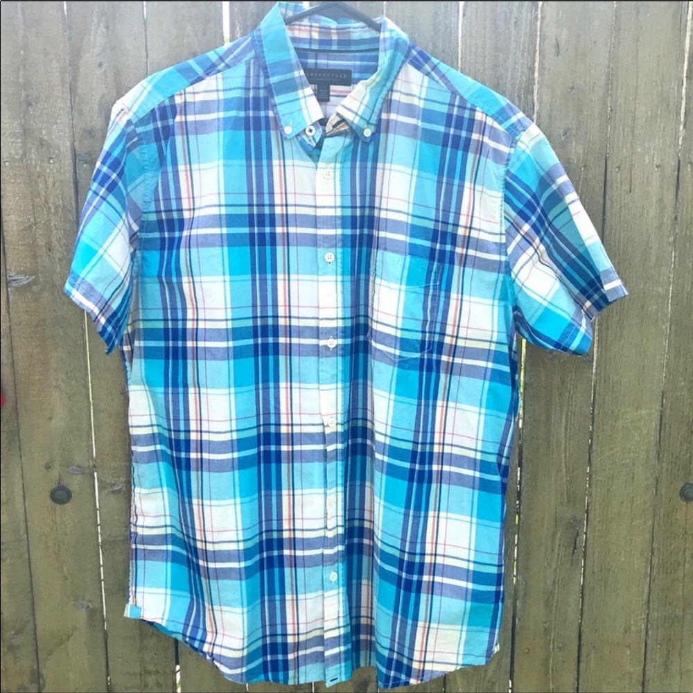 Aeropostale Short Sleeve Plaid Button Down Shirt